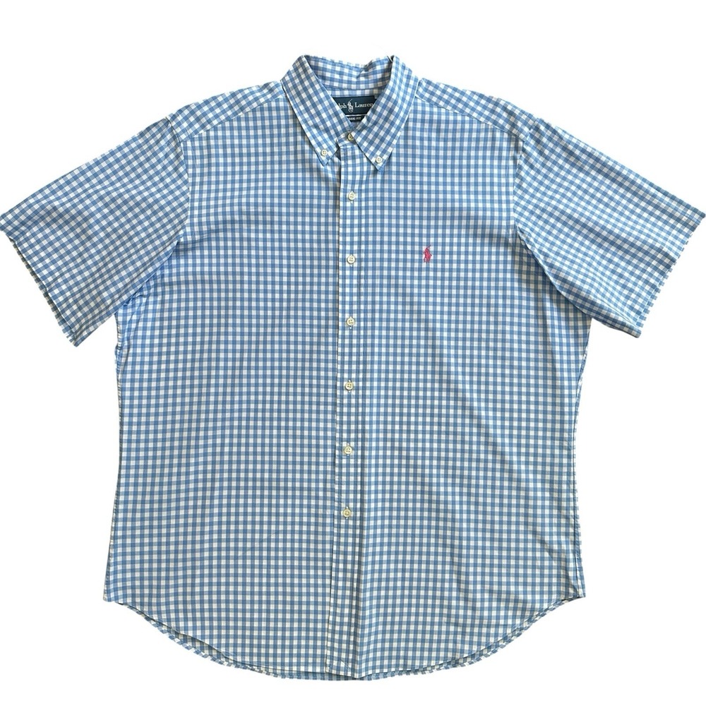 Polo Ralph Lauren Shirt Mens XL Classic Fit Gingham Blue White SS Button Down